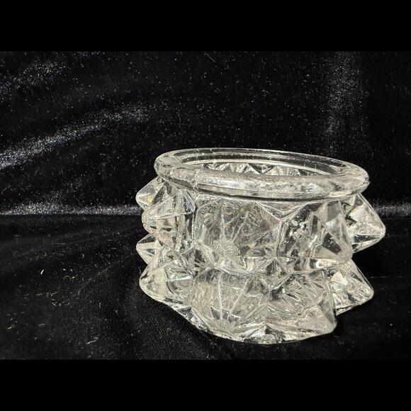 Vintage Studded Clear‎ Glass Ring Dish Candle Holder Hobnail Spike Punk *Read* - Picture 1 of 8